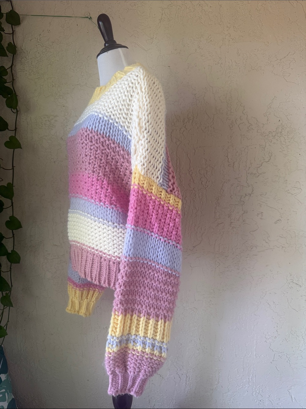 Altar'd State Pastel Striped Crewneck Sweater - Cream, Pink, Yellow, Light Blue - Picture 5 of 12